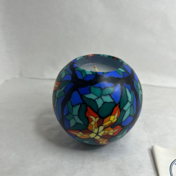 Vintage Stone Candles CA USA Round Stain Glass Design Hand Made NEW w/Papers - Picture 4 of 8